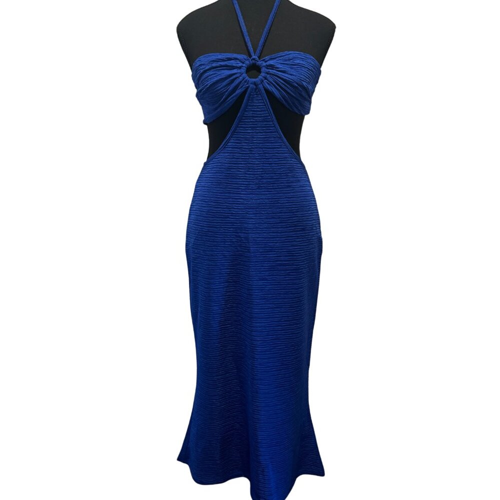 Royal Blue Halter Maxi Dress with Ruched Detail - Perfect for Any Specia…